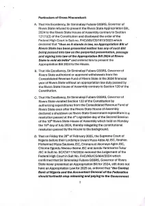 Rivers Assembly serves letter of misconduct on Fubara, Deputy 