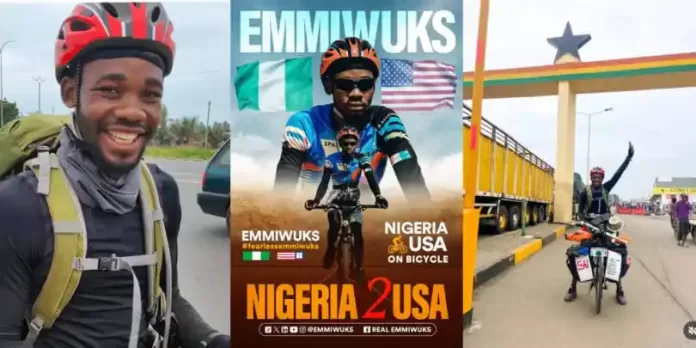 Nigerian cyclist heading to U.S. on bicycle arrives in Ghana