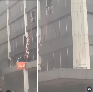 Staff Jump off as fire guts UBA, Afriland Tower, Lagos Island (Video)
