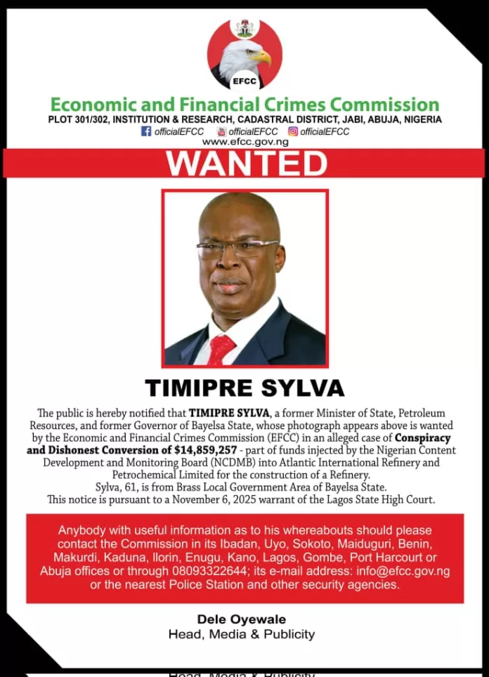 EFCC declares Timipre Sylva wanted