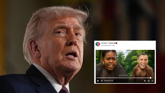 8ea4b8132619274dcb0f1d9ac830aa46 Backlash As Trump Posts AI Video Depicting Barack And Michelle Obama As Monkeys
